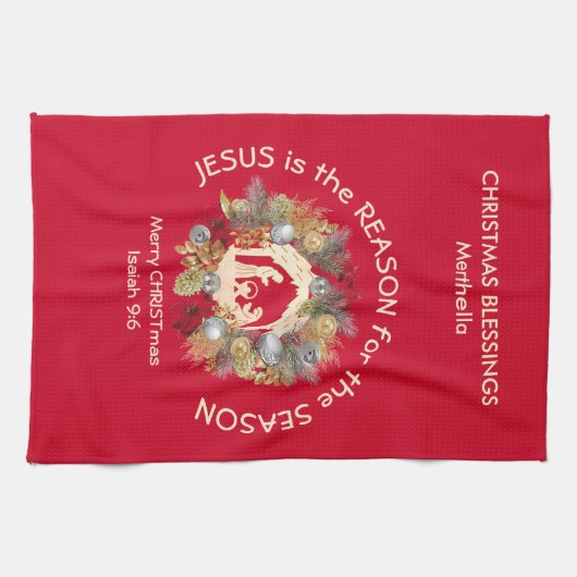 JESUS IS DE REDEN VOOR Eigen kerstkeuken Theedoek (Horizontaal)