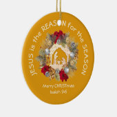 JESUS IS DE REDEN VOOR Geel Christelijk kerstfeest Keramisch Ornament (Rechts)