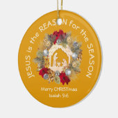 JESUS IS DE REDEN VOOR Geel Christelijk kerstfeest Keramisch Ornament (Links)