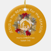 JESUS IS DE REDEN VOOR Geel Christelijk kerstfeest Keramisch Ornament (Achterkant)