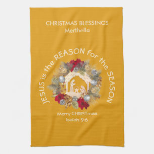 JESUS IS DE REDEN VOOR Gele kerstmis Theedoek