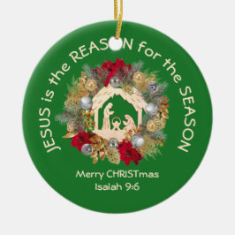 JESUS IS DE REDEN VOOR groen Christelijk kerstfees Keramisch Ornament