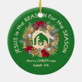 JESUS IS DE REDEN VOOR groen Christelijk kerstfees Keramisch Ornament (Achterkant)