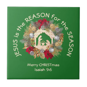 JESUS IS DE REDEN VOOR groen Christelijk kerstfees Tegeltje