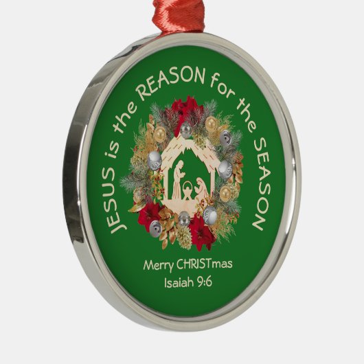 JESUS IS DE REDEN VOOR groen kerstfeest Metalen Ornament (Rechts)