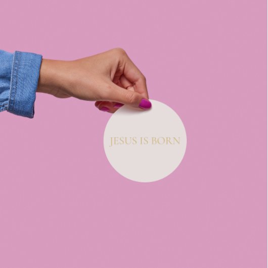JESUS IS GEBOREN Crème Kerststicker #2 Ronde Sticker