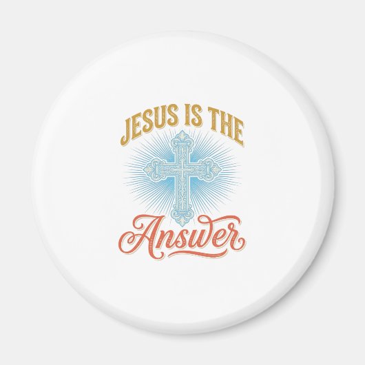 Jesus Is het Antwoord Christelijk Kruis Vectorontw Magneet (Voorkant)