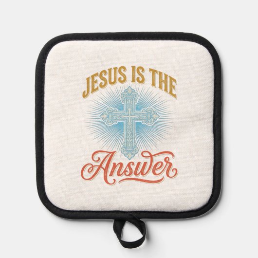 Jesus Is het Antwoord Christelijk Kruis Vectorontw Pannenlap (Voorkant)