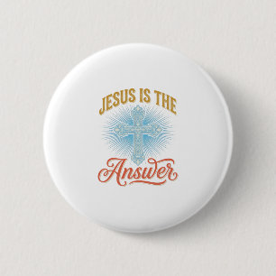 Jesus Is het Antwoord Christelijk Kruis Vectorontw Ronde Button 5,7 Cm