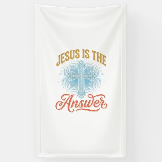 Jesus Is het Antwoord Christelijk Kruis Vectorontw Spandoek (Verticaal)