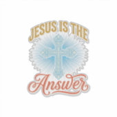 Jesus Is het Antwoord Christelijk Kruis Vectorontw Sticker (Voorkant)