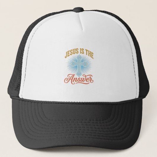 Jesus Is het Antwoord Christelijk Kruis Vectorontw Trucker Pet (Voorkant)