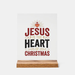 Jesus is het hart van het Kerstmis Vintage T-shirt Acryl Bord