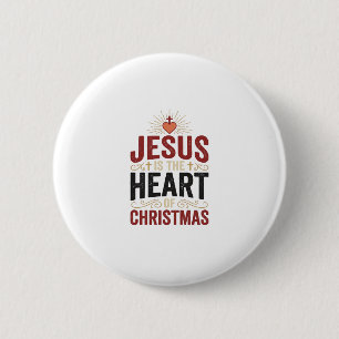 Jesus is het hart van het Kerstmis Vintage T-shirt Ronde Button 5,7 Cm
