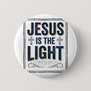 Jesus Is Het Licht Vintage Christelijk T-Shirt Ronde Button 5,7 Cm