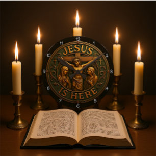 Jesus Is Hier Religieus Ronde Klok