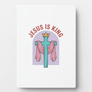 Jesus Is King Kruis Kroon Vintage Christelijk T-Sh Fotoplaat
