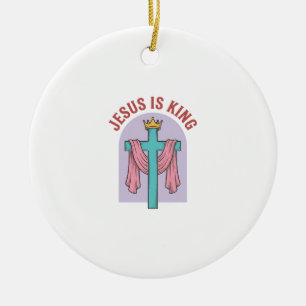 Jesus Is King Kruis Kroon Vintage Christelijk T-Sh Keramisch Ornament