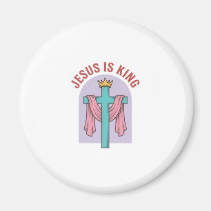Jesus Is King Kruis Kroon Vintage Christelijk T-Sh Magneet