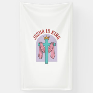 Jesus Is King Kruis Kroon Vintage Christelijk T-Sh Spandoek