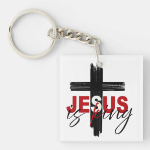 Jesus Is King – Vet Gedrukt Lettertype met Kruis Sleutelhanger