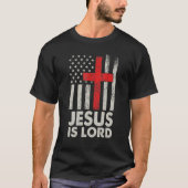 Jesus is Lord American Flag Christelijk Patriotic  T-shirt (Voorkant)