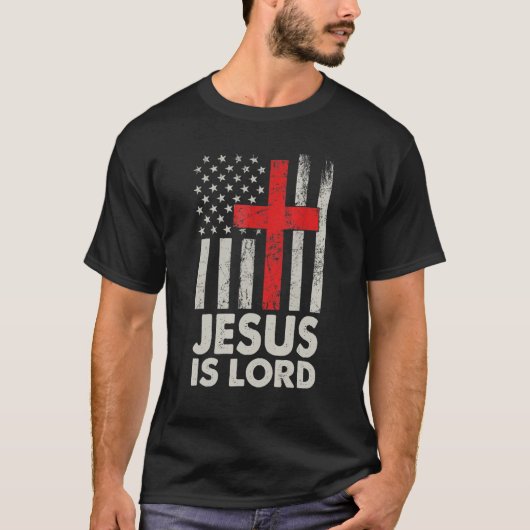 Jesus is Lord American Flag Christelijk Patriotic  T-shirt (Voorkant)
