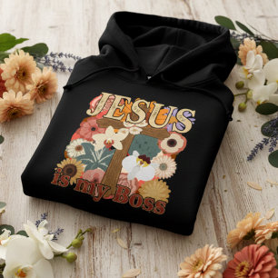 Jesus Is Mijn Baas – Vintage Bloemenkruis Christel Hoodie