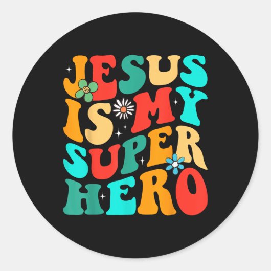 Jesus is mijn Christelijke superheld T-shirt. Ronde Sticker (Voorkant)