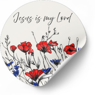 Jesus Is Mijn Heer Christelijke Bloemkunst Klaproz Ronde Sticker