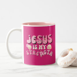 Jesus is mijn Kracht Cute Lam Cartoon Typografie Tweekleurige Koffiemok