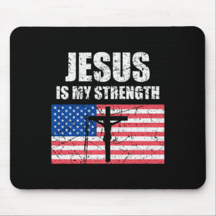 Jesus Is Mijn Kracht Usa Vlag Christelijk Kruis Ku Muismat