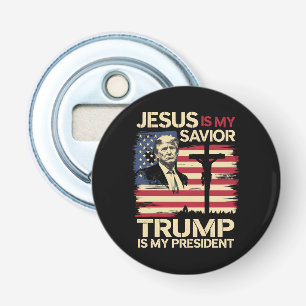 Jesus Is Mijn Redder Trump Is Mijn President Vlag  Button Flesopener