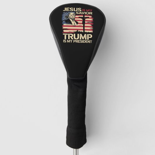 Jesus Is Mijn Redder Trump Is Mijn President Vlag  Golfheadcover (Voorkant)