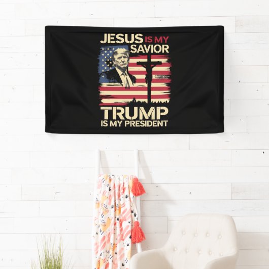 Jesus Is Mijn Redder Trump Is Mijn President Vlag  Spandoek (Insitu)