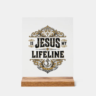 Jesus Is Mijn Reddingslijn Vintage Christelijk T-S Acryl Bord