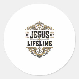 Jesus Is Mijn Reddingslijn Vintage Christelijk T-S Ronde Sticker