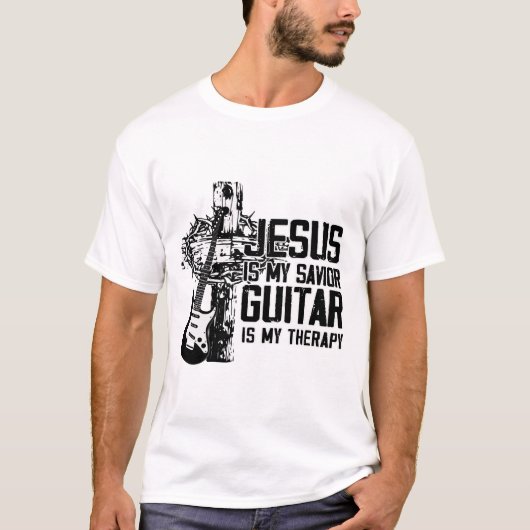 jesus is mijn savior guitar t-shirt (Voorkant)