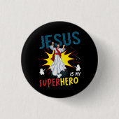 Jesus is mijn superheld Schattige krachtige Christ Ronde Button 3,2 Cm (Voorkant)