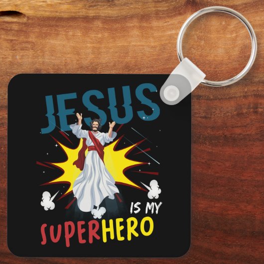 Jesus is mijn superheld Schattige krachtige Christ Sleutelhanger (Achterkant)