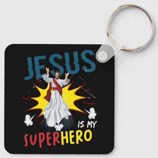 Jesus is mijn superheld Schattige krachtige Christ Sleutelhanger (Achterkant)