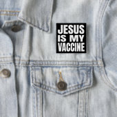 "JESUS IS MIJN VACCIN" VIERKANTE BUTTON 5,1 CM (In situ)