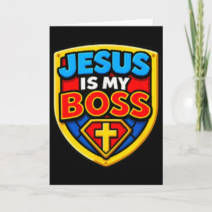 Jesus Is My Boss Christelijk Schild Superheld Kaart