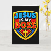 Jesus Is My Boss Christelijk Schild Superheld Kaart (Gele Bloem)