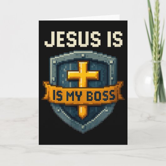 Jesus Is My Boss Christian Shield Superhero _4 Kaart (Voorkant)