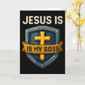 Jesus Is My Boss Christian Shield Superhero _4 Kaart (Gele Bloem)