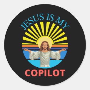 JESUS IS MY COPILOT RONDE STICKER