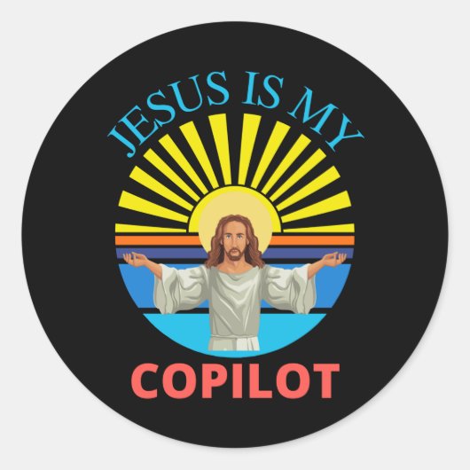 JESUS IS MY COPILOT RONDE STICKER (Voorkant)