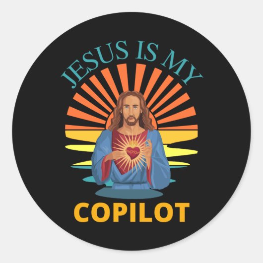 JESUS IS MY COPILOT RONDE STICKER (Voorkant)