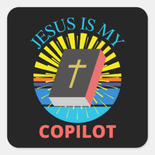 JESUS IS MY COPILOT VIERKANTE STICKER